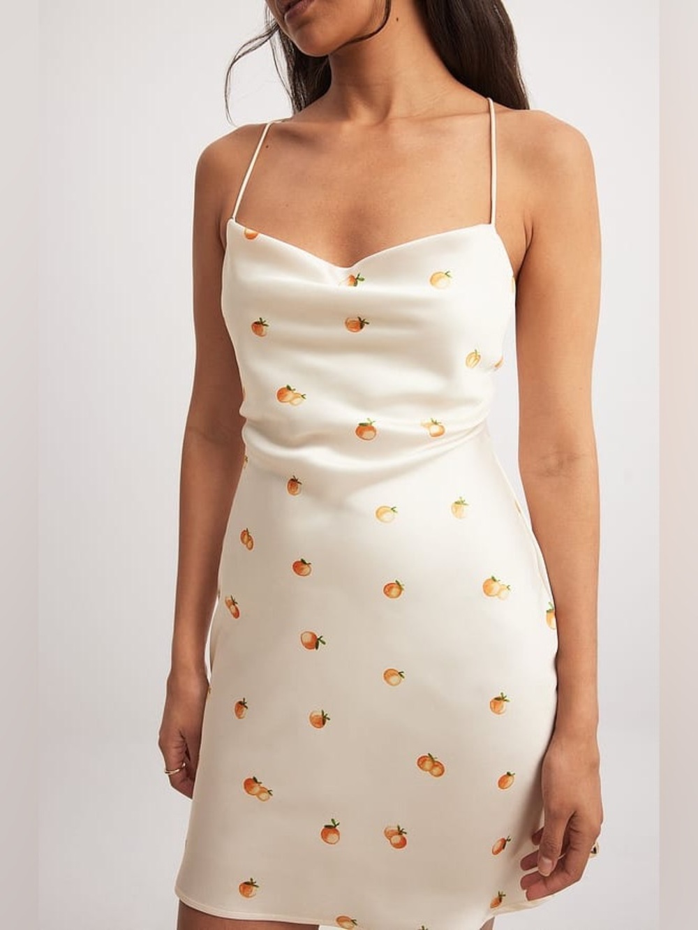 NWT NA-KD Orange Print Cream Slip Dress Size 40 fits like 6 - Picture 12 of 15